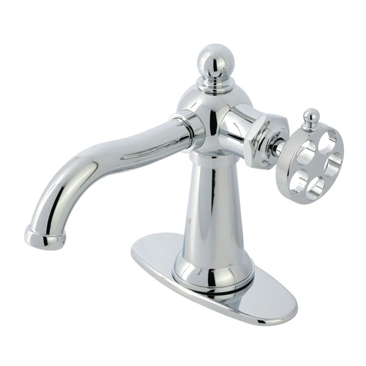 Kingston Brass Kingston Brass Wendell Single-Handle 1-Hole Deck Mount Bathroom Faucet with Knurled Handle and Push Pop-Up Drain KSD3541RKZ