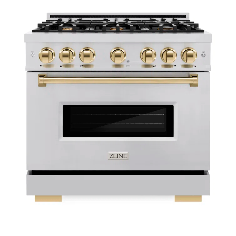 ZLINE CGRZ-36-G ZLINE Autograph Edition 36 in. 5.2 cu. ft. Classic Gas Range W/ 6 Burner Cooktop & Convection Gas Oven in Stainless Steel & Champagne Bronze Accents (CGRZ-36-CB)