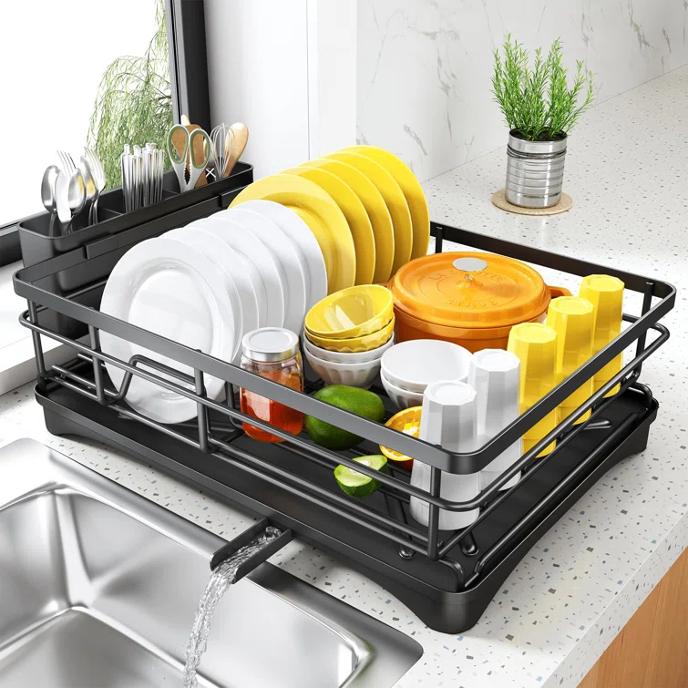 BEACHWATER POOL & SPA, LLC Dish Drying Rack For Kitchen Counter - Large Dish Rack With Drainboard, Rustproof Dish Drainer With Utensil Holder For Sink