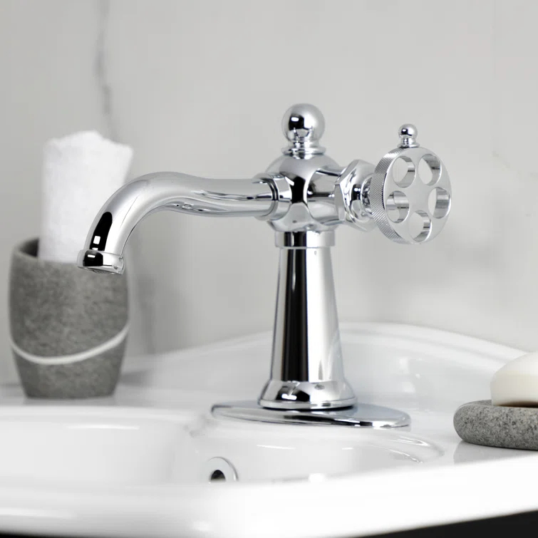 Kingston Brass Kingston Brass Wendell Single-Handle 1-Hole Deck Mount Bathroom Faucet with Knurled Handle and Push Pop-Up Drain KSD3541RKZ