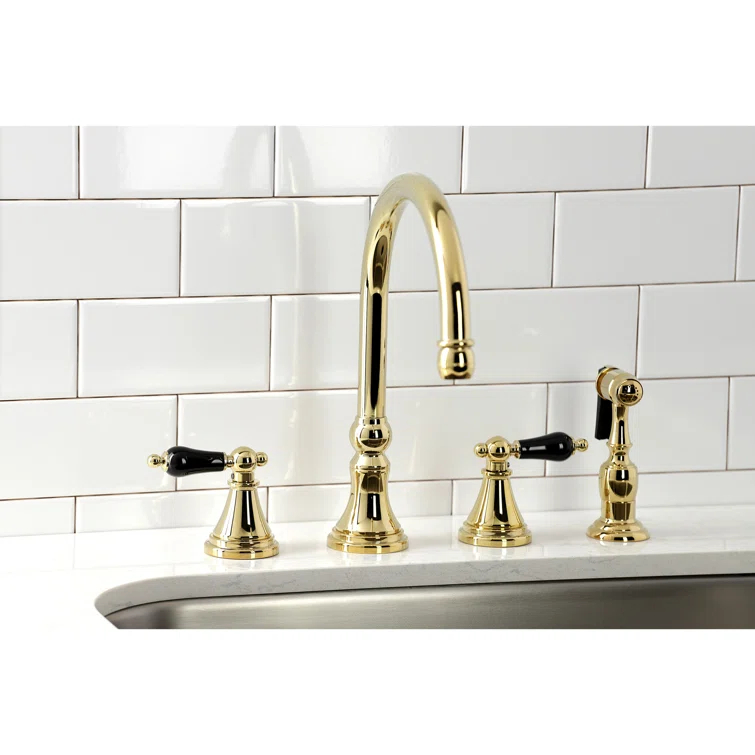 Kingston Brass Duchess Double-Handle 4-Hole Widespread Kitchen Faucet with Brass Sprayer