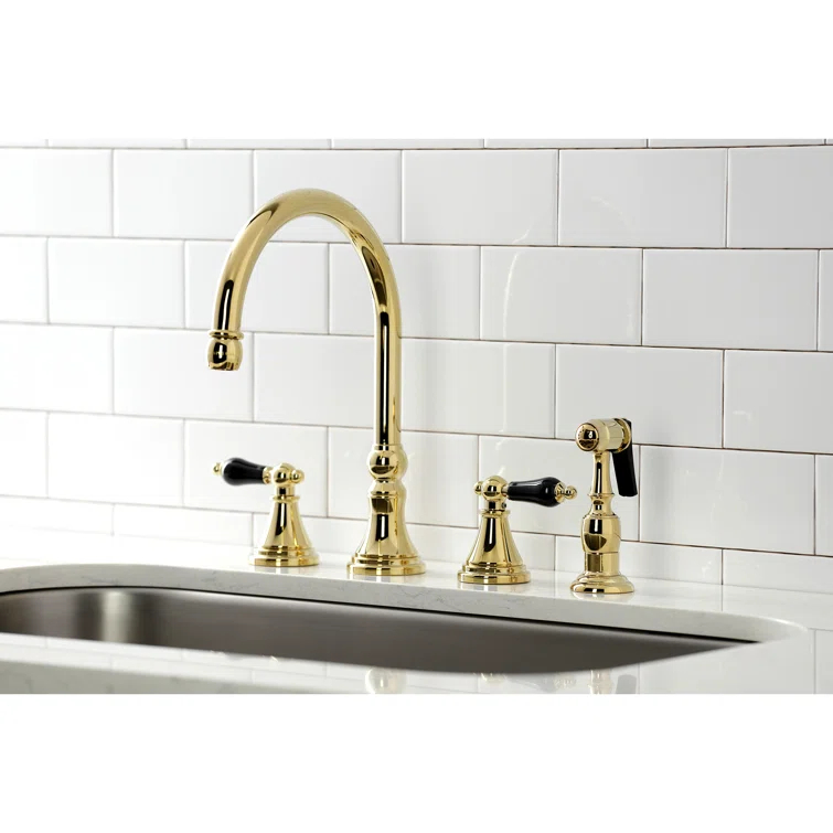 Kingston Brass Duchess Double-Handle 4-Hole Widespread Kitchen Faucet with Brass Sprayer