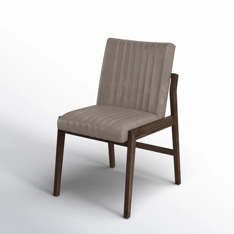 Alice Gray Top-Grain Leather Upholstered Dining Chair with Beech Wood Legs