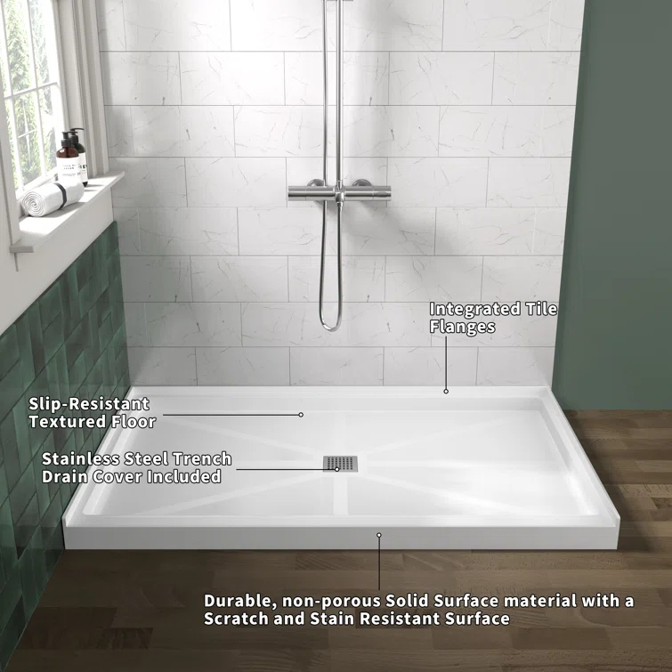 60''X 30'' Glasstone Shower Base Smc Solid White Finish