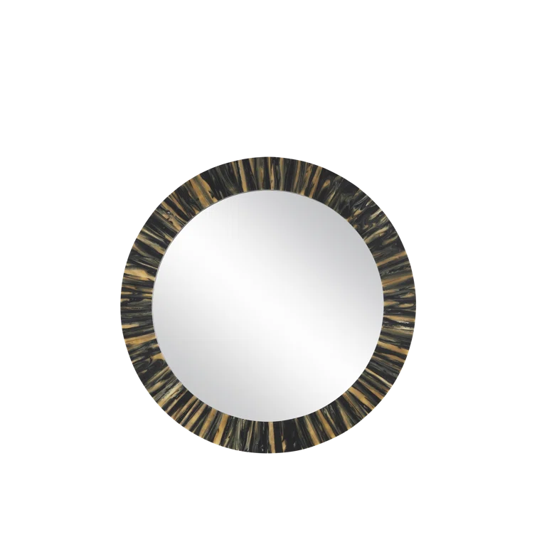 36" Round Black and Gold Composite Bathroom Mirror
