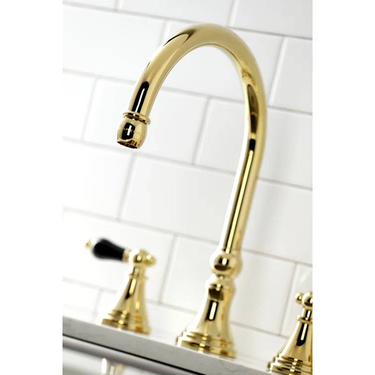 Kingston Brass Duchess Double-Handle 4-Hole Widespread Kitchen Faucet with Brass Sprayer