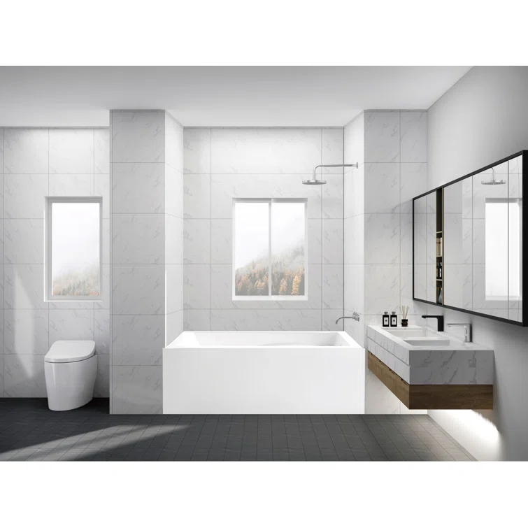 Kingston Brass Aqua Eden 54-Inch Acrylic Rectangular 3-Wall Alcove Tub, Hand Drain and Anti-Skid Surface