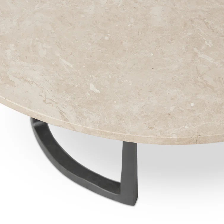 Small Round Lunar Marble Coffee Table with Hammered Iron Base