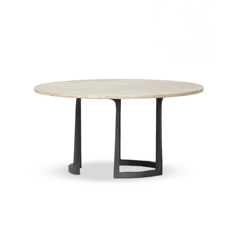 Small Round Lunar Marble Coffee Table with Hammered Iron Base