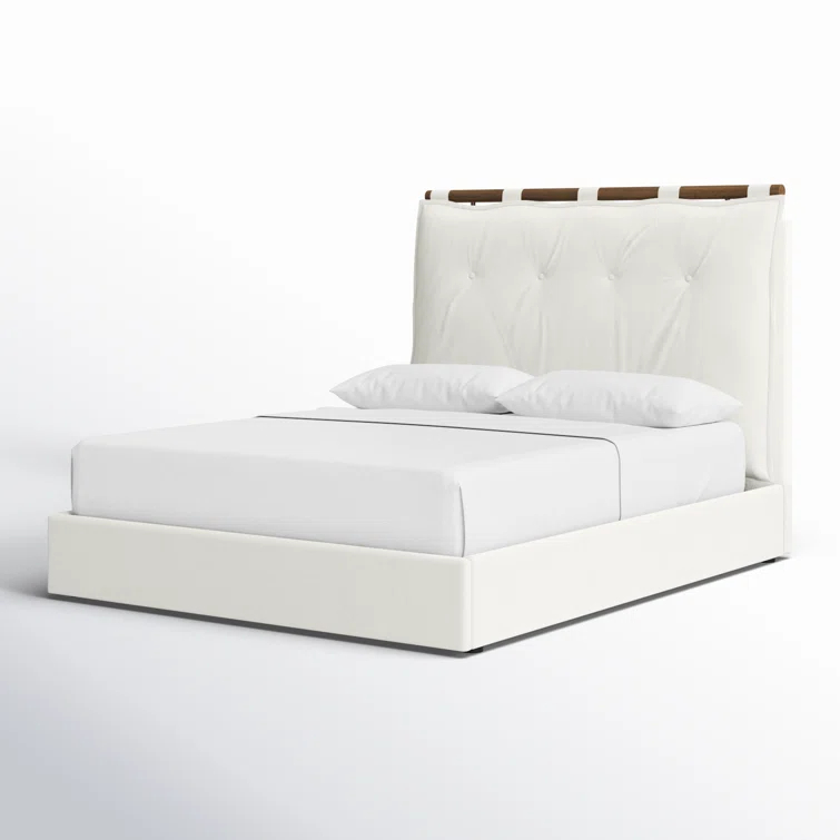 Isaiah Queen White Upholstered Pine Bed with Headboard