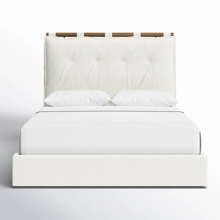 Isaiah Queen White Upholstered Pine Bed with Headboard