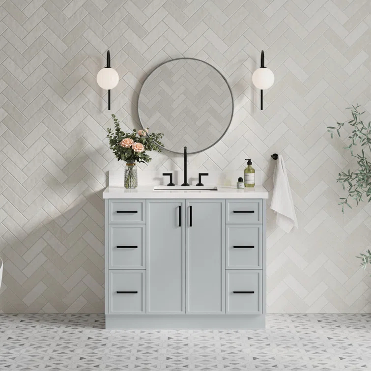 Ariel Kelly 43 Inch Single Rectangular Sink Bathroom Vanity With Quartz Countertop