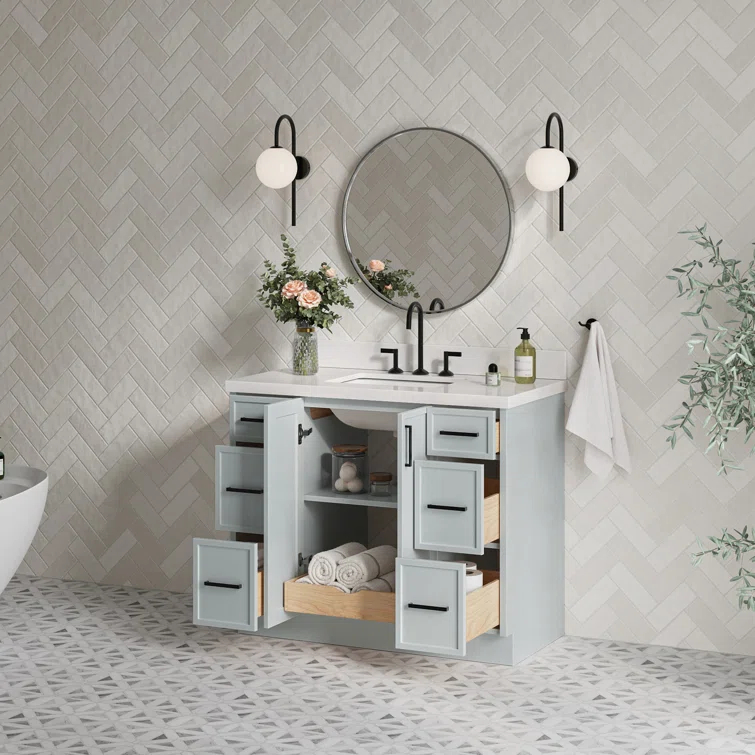 Ariel Kelly 43 Inch Single Rectangular Sink Bathroom Vanity With Quartz Countertop