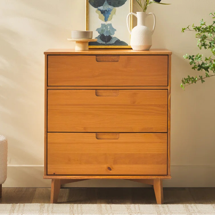 Yarber Groove 3 Drawer Solid Wood Chest