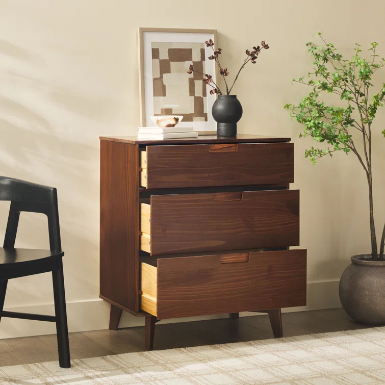 Yarber Groove 3 Drawer Solid Wood Chest