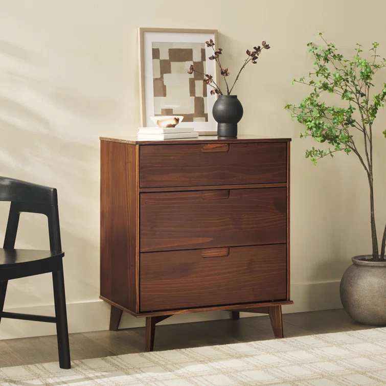 Yarber Groove 3 Drawer Solid Wood Chest