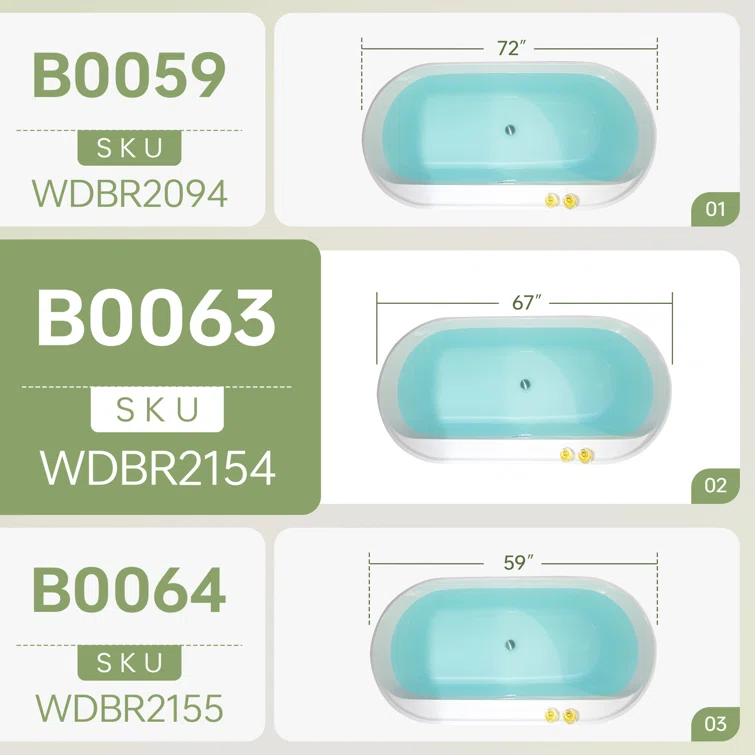 67" x 31.5" Freestanding Soaking Acrylic Bathtub