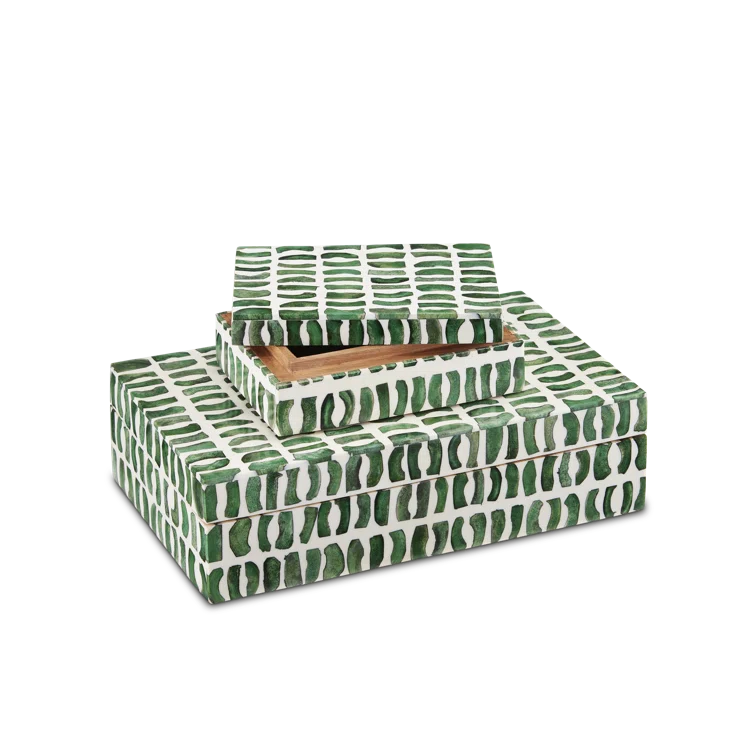 Green and White Decorative Wooden Lidded Box Set