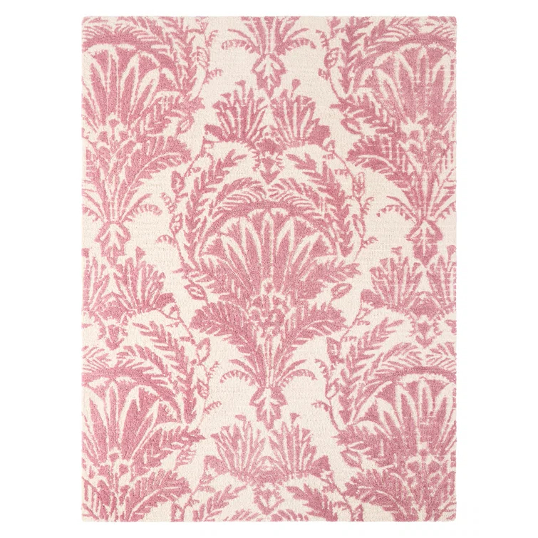 NICOLE MILLER NEW YORK Mod Damask Chambray Handcrafted Wool Area Rug Rose