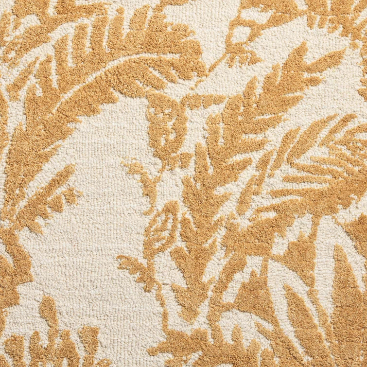 NICOLE MILLER NEW YORK Mod Damask Chambray Handcrafted Wool Area Rug Gold