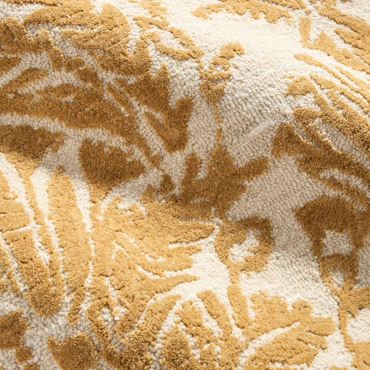 NICOLE MILLER NEW YORK Mod Damask Chambray Handcrafted Wool Area Rug Gold