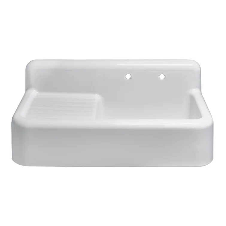 Whitehaus 42" Single Bowl Fireclay Utility Above Mount Sink: Integral Drainboard, High Backsplash