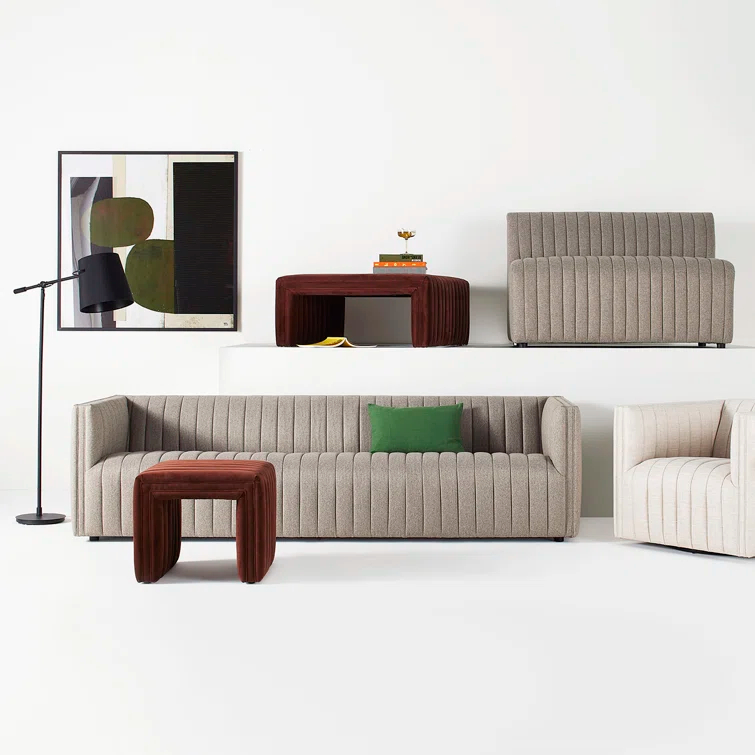 Orly Natural Gray Tufted Leather Stationary Sofa