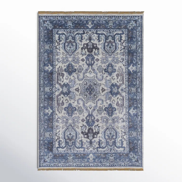Hand-Knotted Blue Wool Round Bohemian Accent Rug