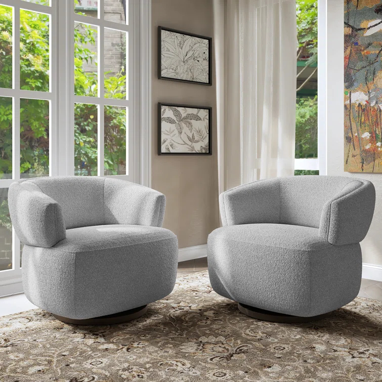 Jazmond Fully Assembled Upholstered Swivel Barrel Chair,Set of 2