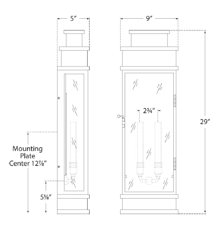 Nickel Linear Lantern Style Dimmable Wall Light