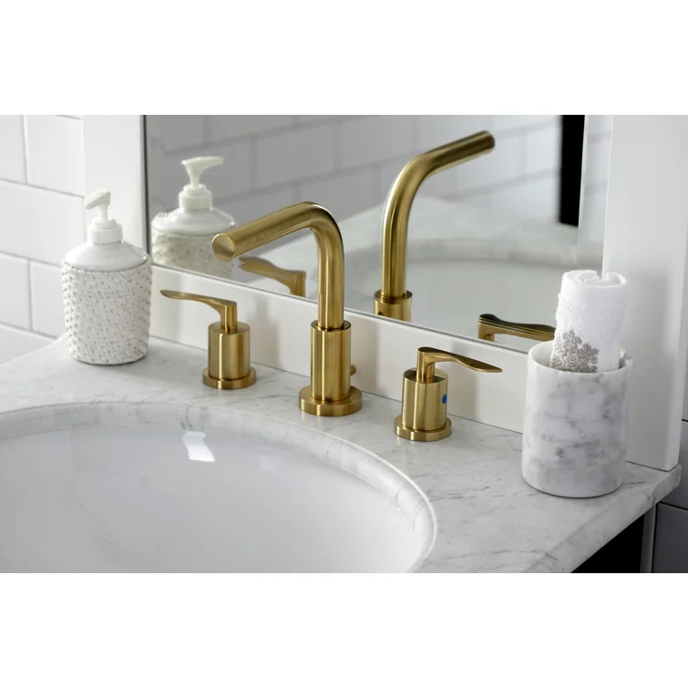 Kingston Brass Serena Two-Handle 3-Hole Deck Mount Widespread Bathroom Faucet with Brass Pop-Up Drain