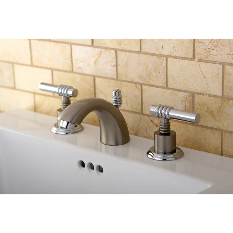 Kingston Brass Two-Handle 3-Hole Deck Mount Mini-Widespread Bathroom Faucet with Brass Pop-Up