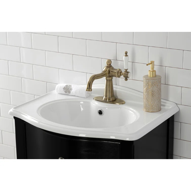 Kingston Brass Nautical Single-Handle 1-Hole Deck Mount Bathroom Faucet with Push Pop-Up and Deck Plate