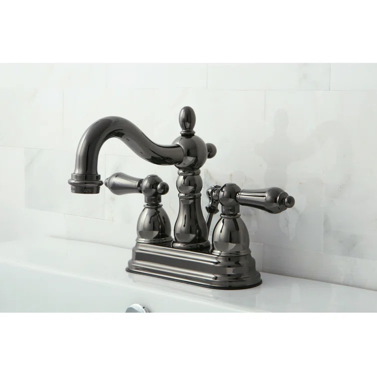 Kingston Brass Water Onyx Two-Handle 3-Hole Deck Mount 4" Centerset Bathroom Faucet with Plastic Pop-Up