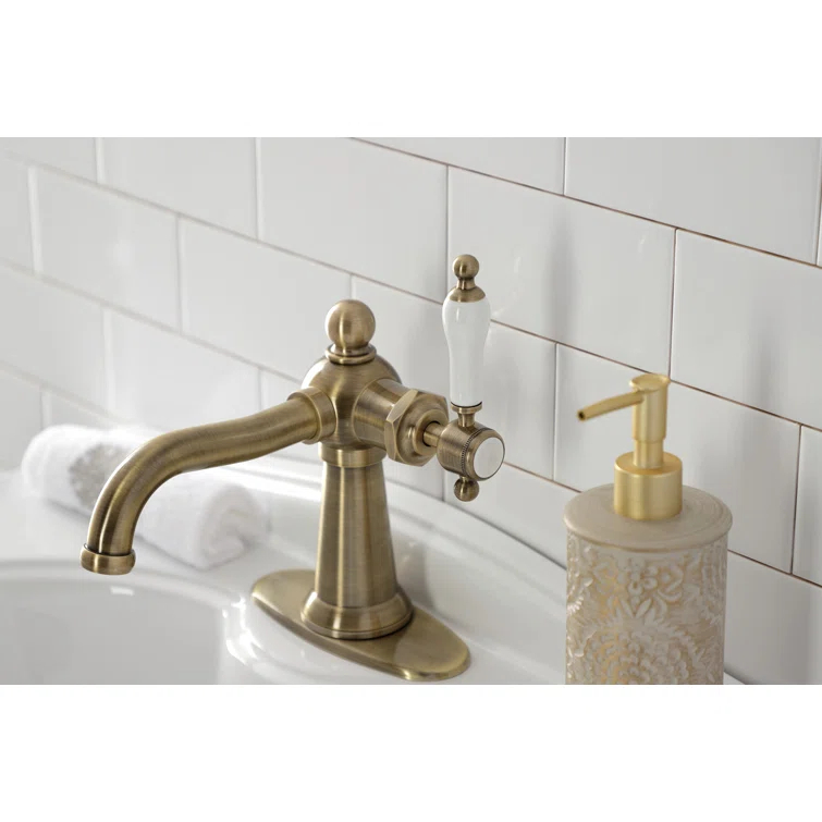 Kingston Brass Nautical Single-Handle 1-Hole Deck Mount Bathroom Faucet with Push Pop-Up and Deck Plate