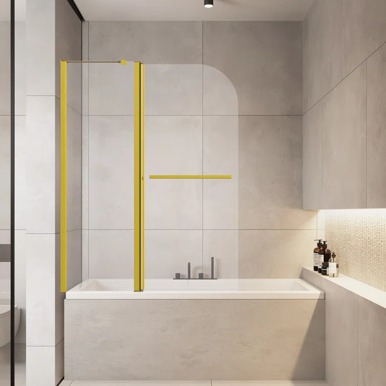 43 In. W * 58 In. H Frameless Folding Shower Doors For Bathtub, 1/4" (6Mm) Thick SGCC Tempered Glass Door, Bathroom Pivot Tub Glass Door