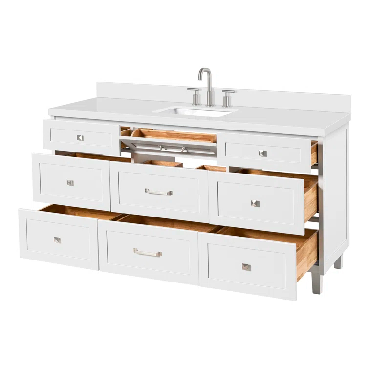 Ariel Monroe 67 Inch Single Rectangular Sink Bathroom Vanity With Pure White Quartz Countertop