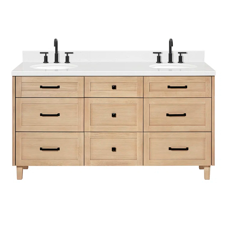 Ariel Monrow 66 Inch Double Oval Sink Bathroom Vanity With Carrara White Quartz Countertop