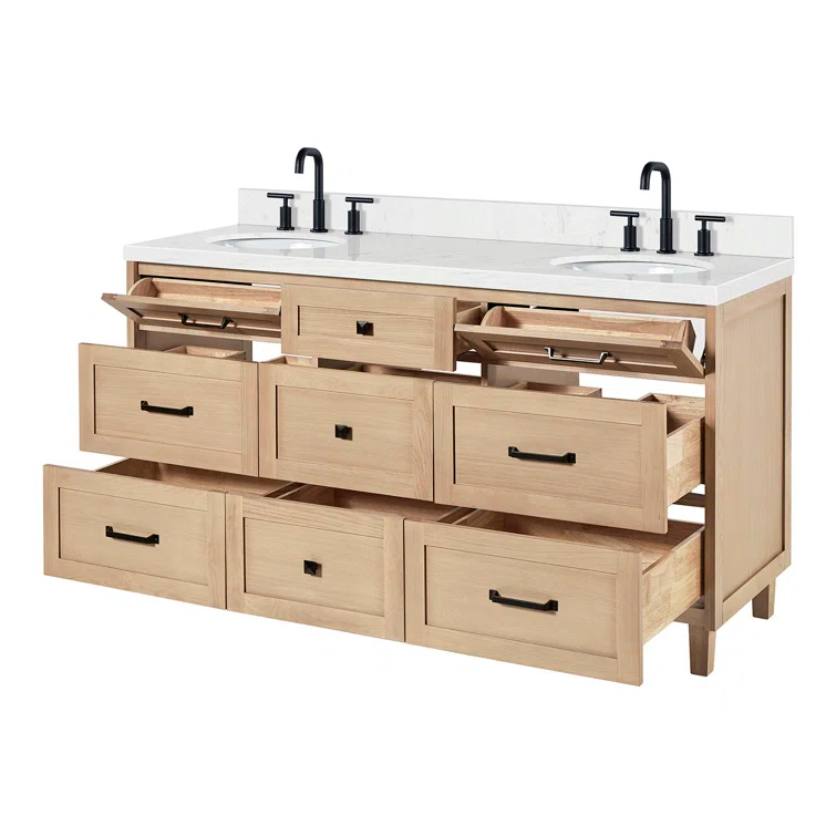 Ariel Monrow 66 Inch Double Oval Sink Bathroom Vanity With Carrara White Quartz Countertop