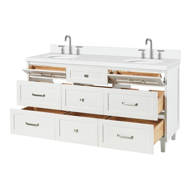 Ariel Monrow 67 Inch Double Oval Sink Bathroom Vanity With Pure White Quartz Countertop