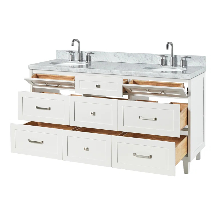 Ariel Monrow 67 Inch Double Oval Sink Bathroom Vanity With Italian Carrara Marble Countertop