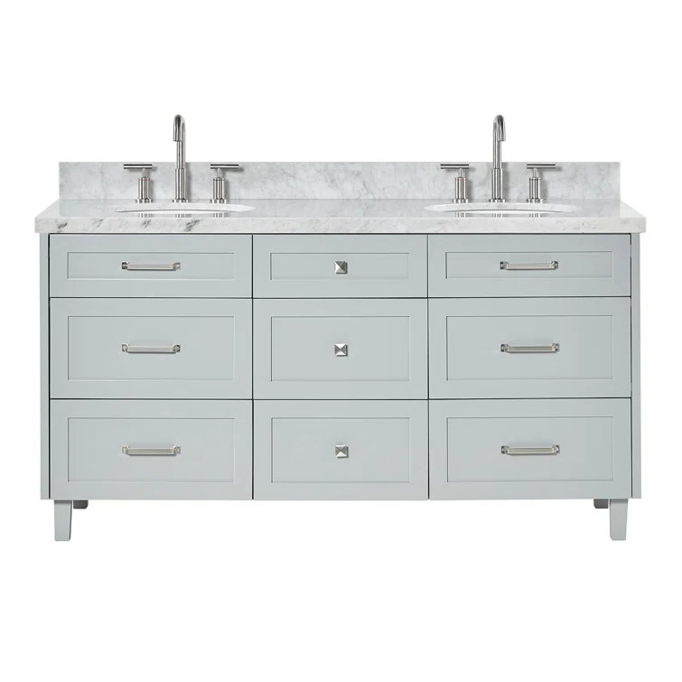 Ariel Bath Ariel Monrow 67 Inch Double Oval Sink Bathroom Vanity With Italian Carrara Marble Countertop