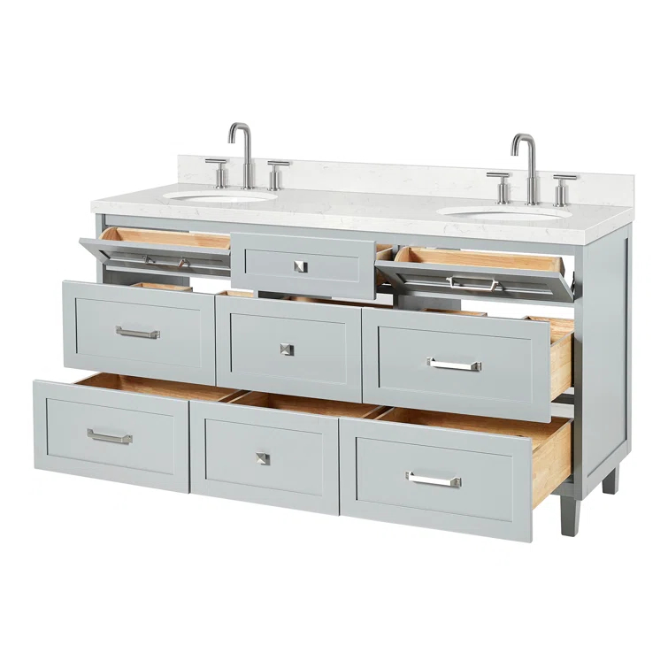 Ariel Monrow 66 Inch Double Oval Sink Bathroom Vanity With Carrara White Quartz Countertop