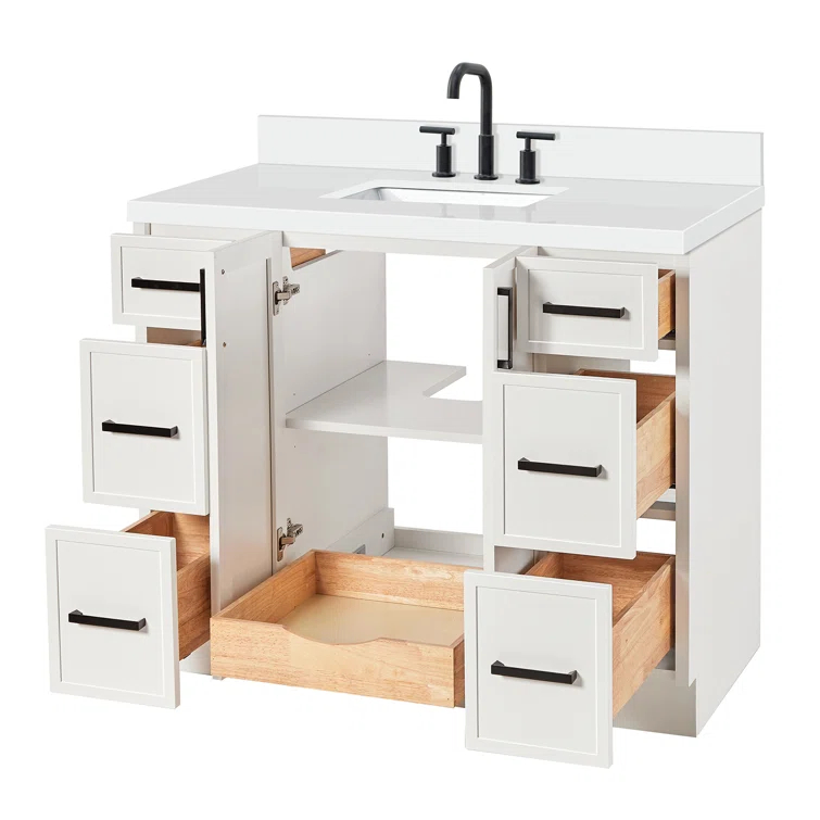 Ariel Kelly 43 Inch Single Rectangular Sink Bathroom Vanity With Quartz Countertop
