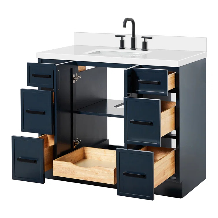 Ariel Kelly 43 Inch Single Rectangular Sink Bathroom Vanity With Quartz Countertop
