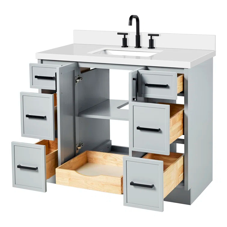 Ariel Kelly 43 Inch Single Rectangular Sink Bathroom Vanity With Quartz Countertop