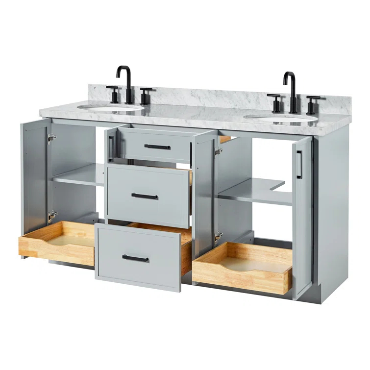 Ariel Kellie 67 Inch Double Oval Sink Bathroom Vanity With Italian Carrara Marble Countertop