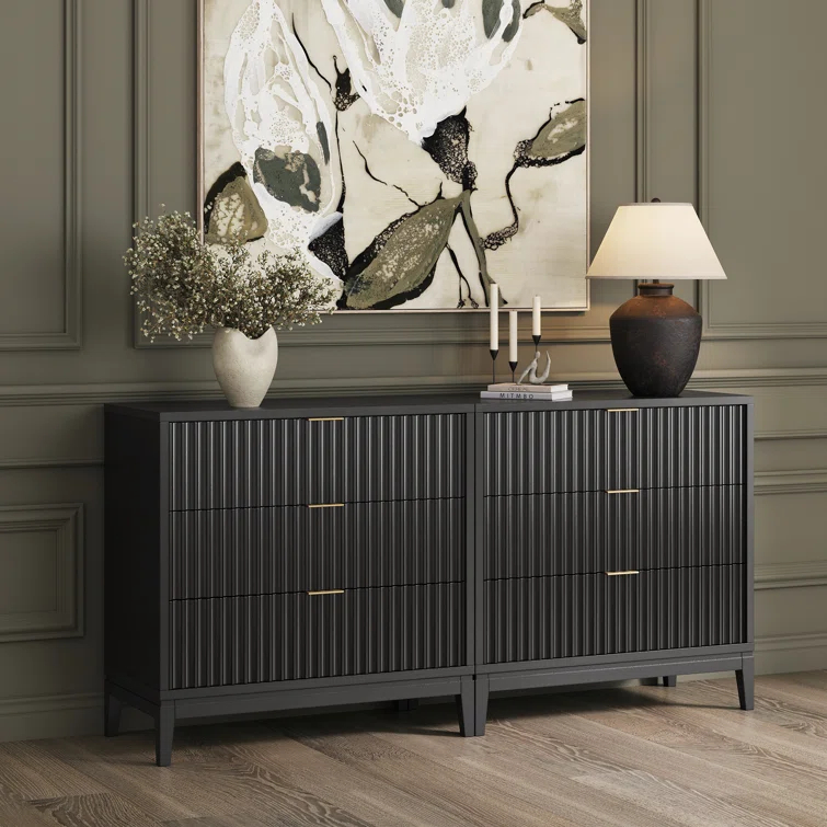 Nathan James 3-Drawer Dresser With Solid Wood Frame And Fluted Details (2-Piece Set)