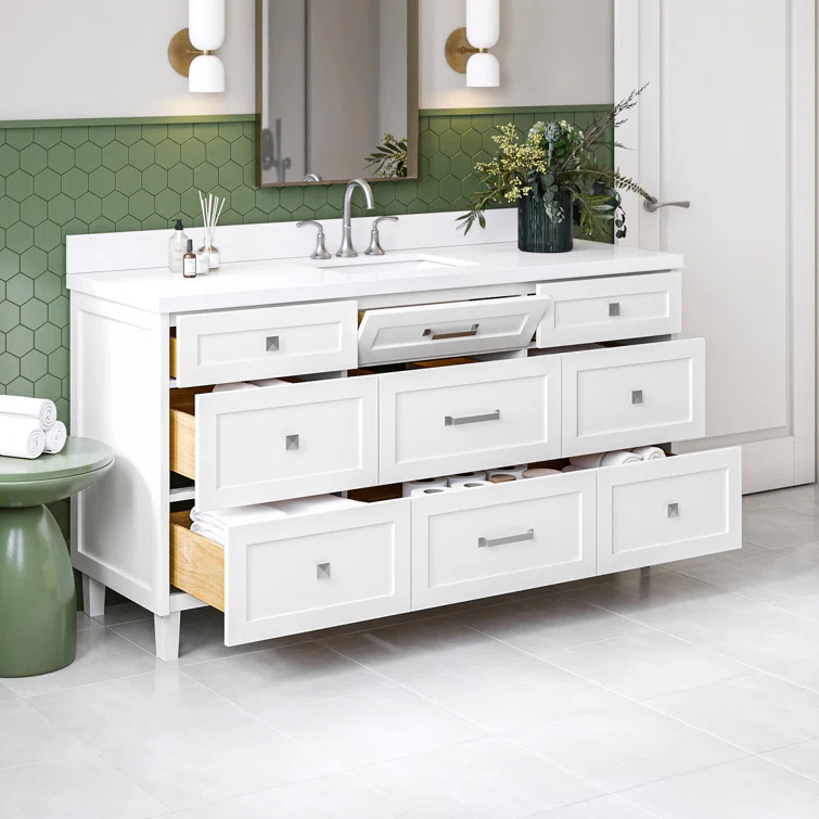 Ariel Monroe 67 Inch Single Rectangular Sink Bathroom Vanity With Pure White Quartz Countertop