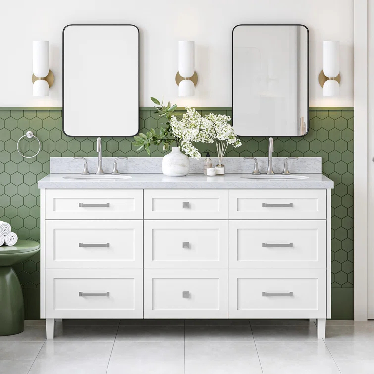 Ariel Monrow 67 Inch Double Oval Sink Bathroom Vanity With Italian Carrara Marble Countertop